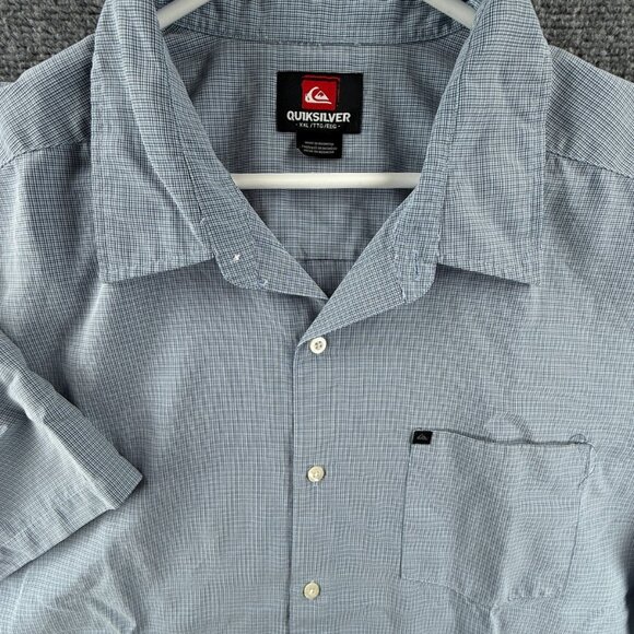 Quiksilver Short Sleeve 2XL Check Blue Streetwear Shirt Button Up Men Surf Skate - Picture 1 of 13